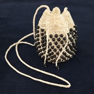 Elegant Black and White Beaded Women's Bag